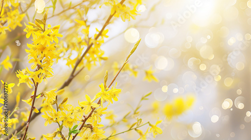 Yellow flowers of Forsythia, also known as the Japanese dogwood. © kazakova0684