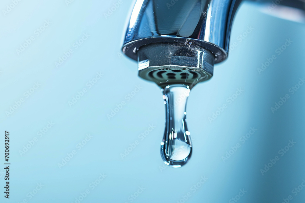 Faucet with drop of water, close up of water drop Faucet with drop of water, close up of water drop