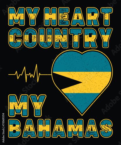 My heart country my   Bahamas, Country flag Design, Bahamas flag T-shirt 
