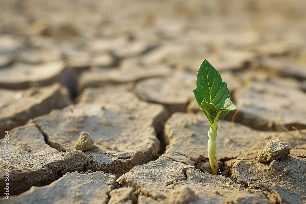 Green seedling growing from dry cracked earth. Global warming concept. Green seedling growing from dry cracked earth. Global warming concept.