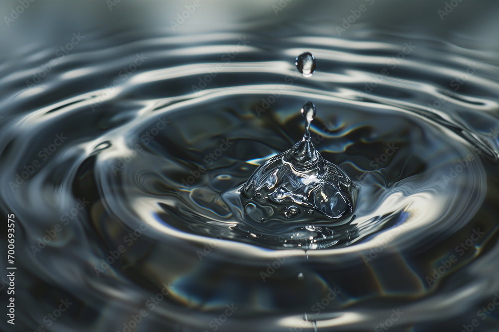 Water drop close up. Splash effect after collision a falling drops with water Surface Water drop close up. Splash effect after collision a falling drops with water Surface