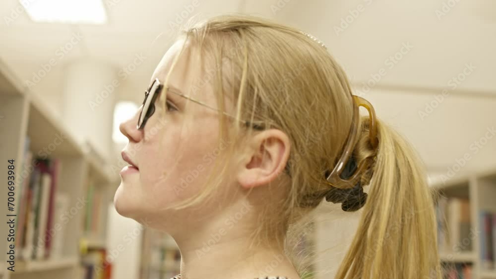Young girl checking books in a library Young girl checking books in a library