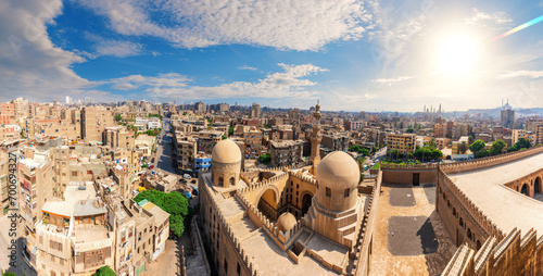 Aerial panorama of Old Cairo and Ibn Tulun Mosque, Egypt