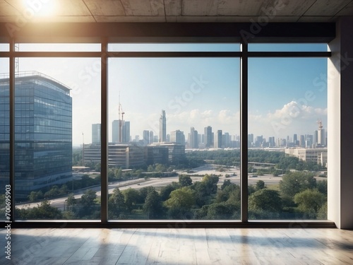 Modern city view from a highrise office window photo