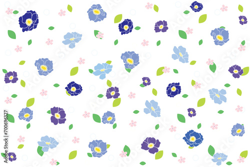 Illustration of the blue flower with leaves on white background.