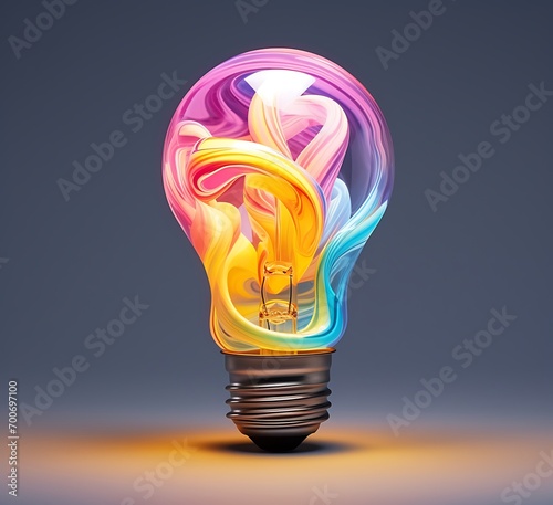 3d rendering of a lightbulb with colorful smoke inside.