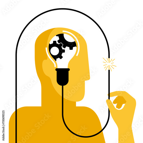 Lamp and gears in persons head