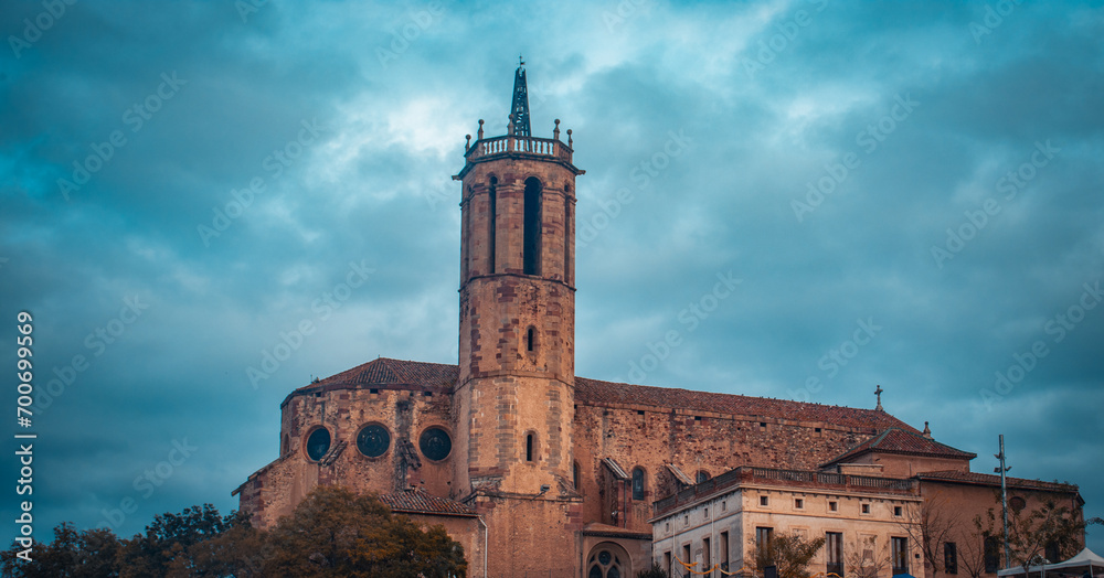 St Mary Church in Catalonia photo. Romanesque architecture in Caldes de Montbui, Barcelona Province.
