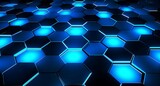 3D rendering of abstract background with hexagons in blue and black colors