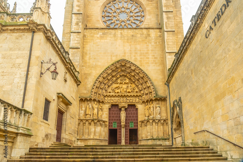Door to the gothic cathedral of Burgos called Santa Maria  Castilla Leon  Spain