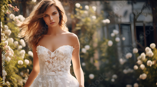 beautiful Australian model standing wearing cocktail dress with elegant background setting