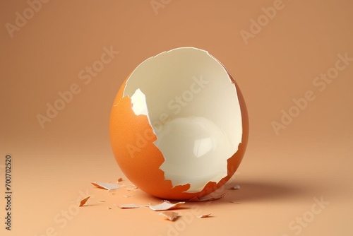 A broken egg on a plain background. Generative AI