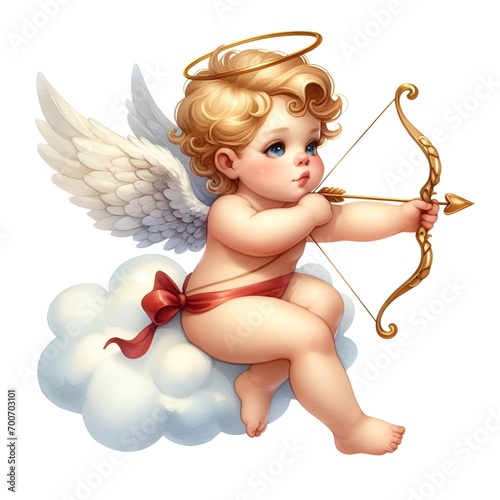 watercolor cupid angel with bow and arrow for valentine's day card decor on white background