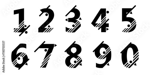 Black modern numbers for design or discounts from 0 to 9. Illustration isolated on white background. Vector EPS10. photo