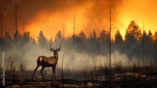 The resilience of wildlife is captured in the image of a deer defying the flames. photo