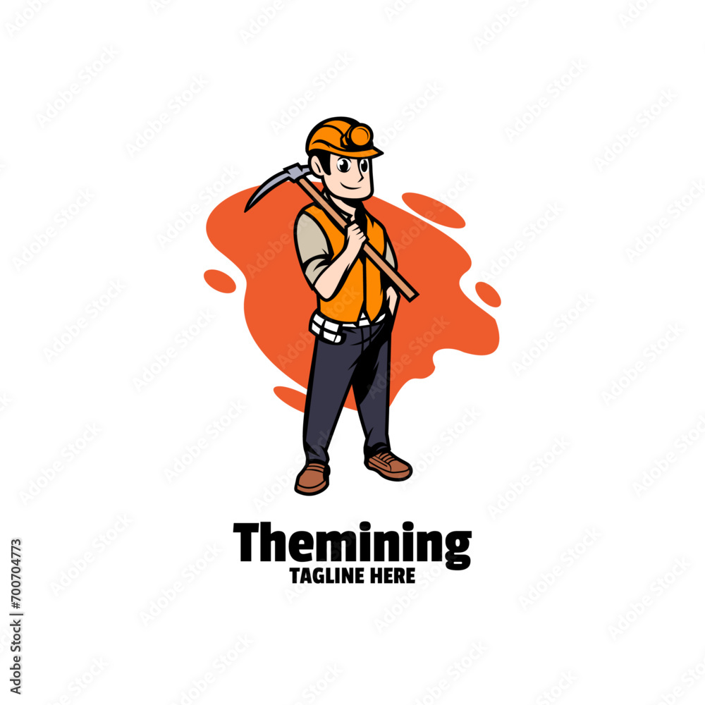 Illustration Vector The Mining Mascot Cartoon Logo Style.