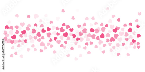 Heart Confetti Background, Love glitter for Valentine's day, Red, pink and rose hearts flying, frame or border for 14 February isolated on white, vector illustration