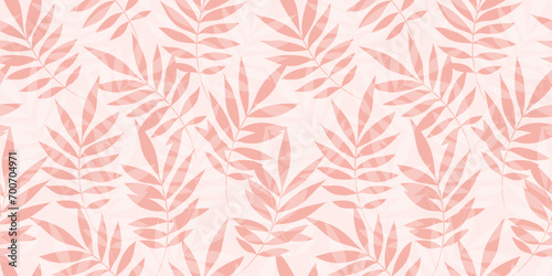 Leaves Seamless Vector Pattern. Watercolor Tropic Palm Leaves Background, Pink Jungle Print