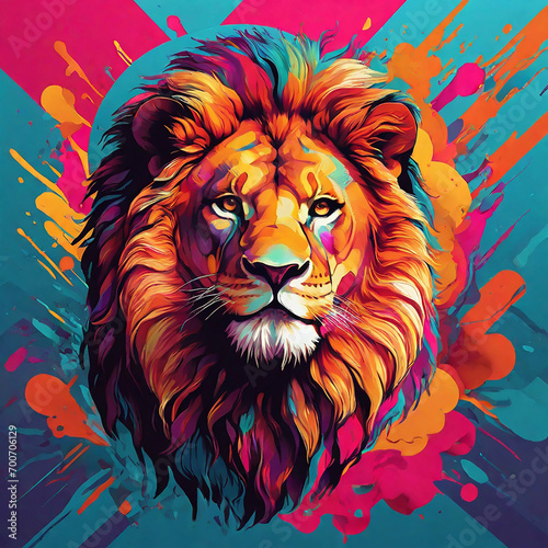 Colorful lion head in pop art style vector illustration ai photo photo