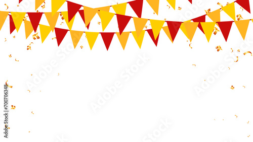 Happy Chinese new year banner buntings hanging above with red and yellow flag photo