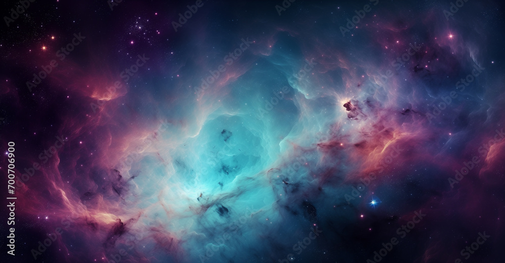 The Orion nebula, stars in orbit. Massive constellation of stars. Digitally enhanced. Elements of background