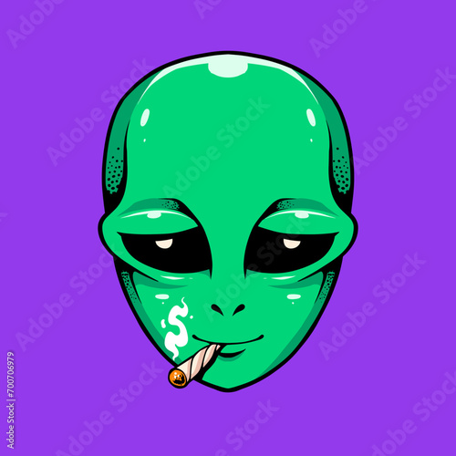 green alien face smoking, high expression face