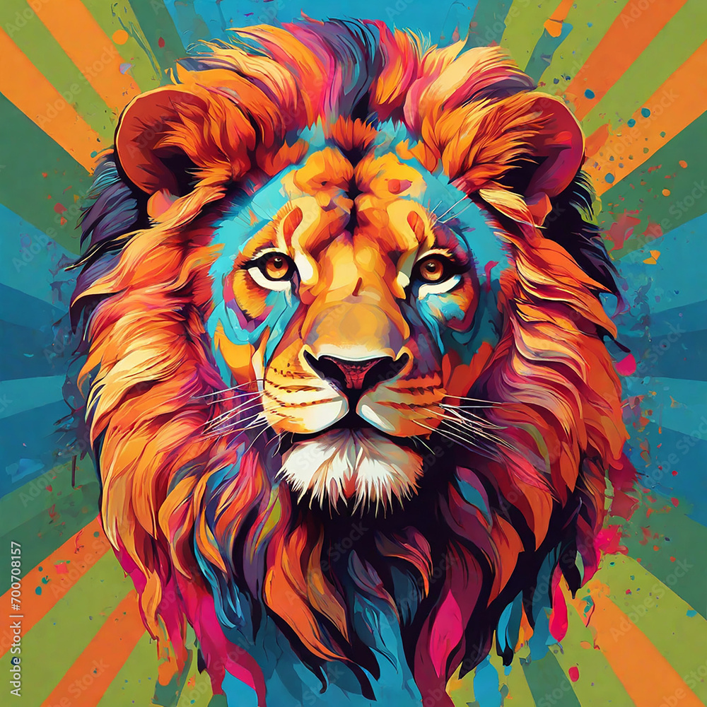 Colorful lion head in pop art style vector illustration ai photo