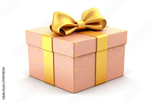 pink gift box wrapped with gold bow and ribbon isolated on background.