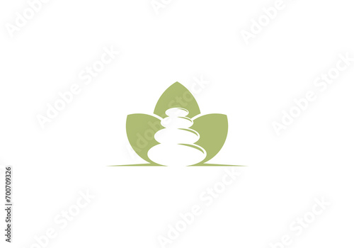 simple leaf balancing stones logo design icon template