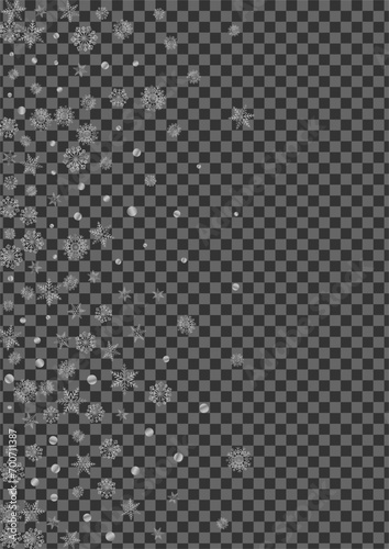 Silver Confetti Background Transparent Vector. Dot Light Texture. Metal Snow Macro. Grey Winter Pattern.