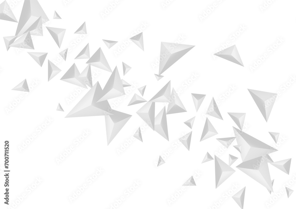 Fototapeta premium Greyscale Triangular Background White Vector. Polygon Gradient Template. Silver Luxury Backdrop. Shard Creative. Gray Element Design.