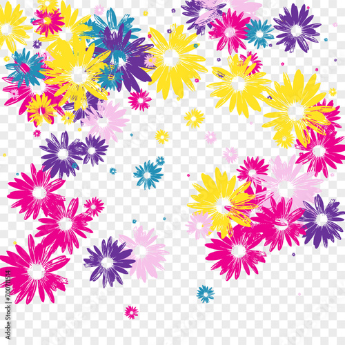 Colorful Floral Background Transparent Vector. Flower Young Print. Purple Chamomile Floral. Childhood Card. Fabric Violet Leaf.