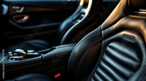 Top view of luxury sport car front passenger leather seat © Chingiz