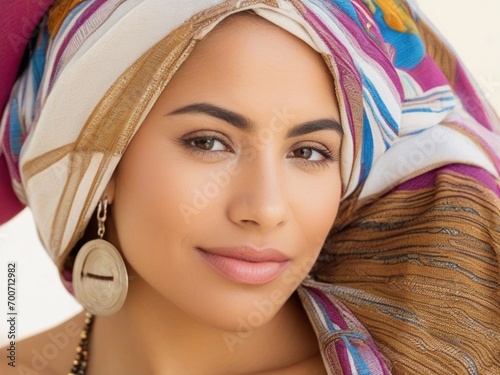 Young latin woman portrait wearing headkerchief photo