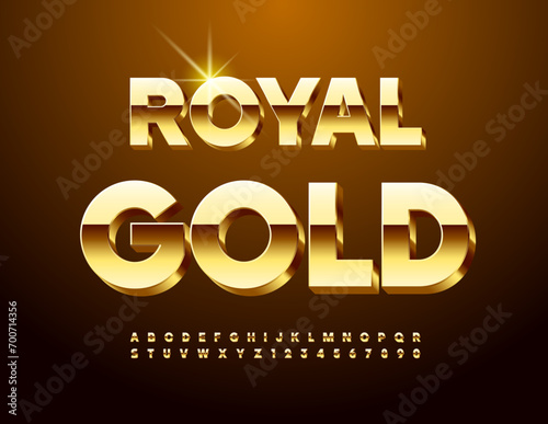 Vector Royal Gold Font. Luxury 3D Alphabet. Premium Letter and Numbers.