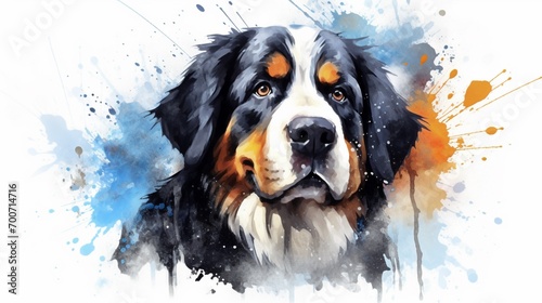 Watercolor illustration of bernese mountain dog portr.Generative AI photo