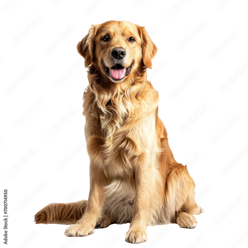A cute sitting Golden Retriever, dog, transparent or isolated on white background