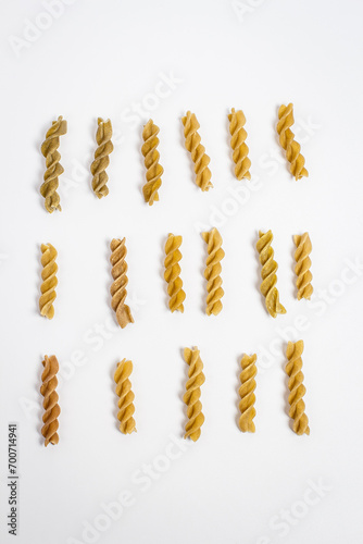 Raw pasta of different colors
