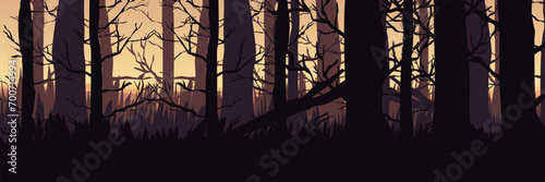 silhouette of tree branch with sunset landscape flat design vector illustration good for wallpaper, background, banner, backdrop, halloween and design template
