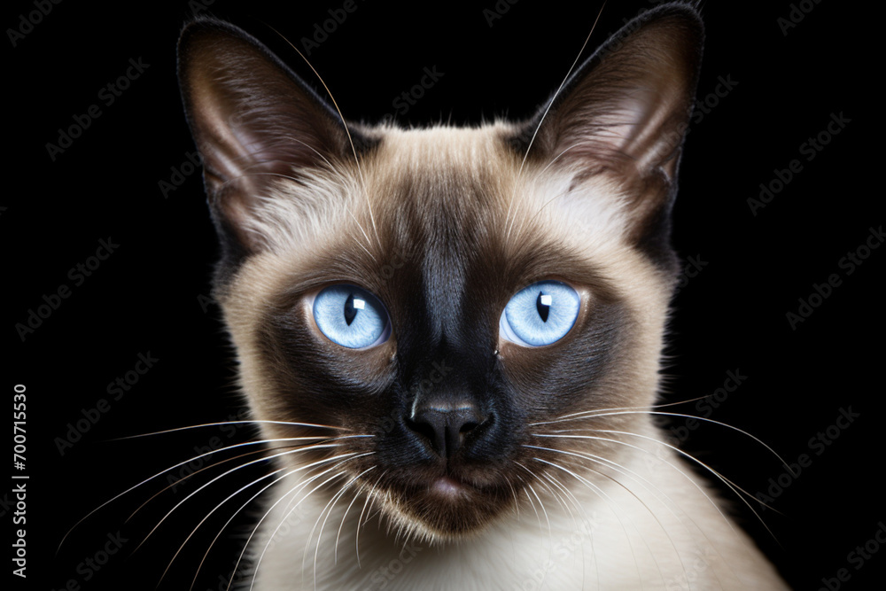 Siamese Cat close-up portrait on a black background. Siamese Cat close-up portrait on a black background.