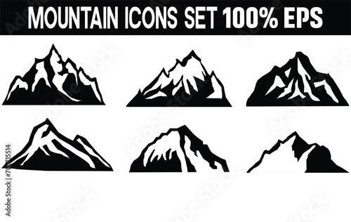 Mountain silhouette set. Rocky mountains icon or logo collection. hill landscape Logo vector. Outdoor travel icon, isolated on white background.