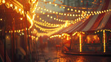 A circus tent with glowing lights in the background