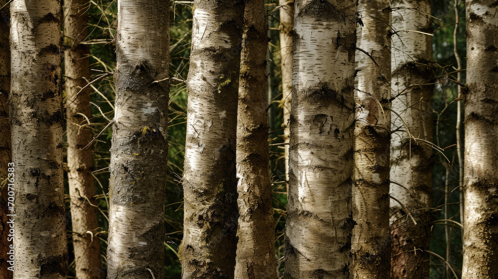Naklejka premium Symphony of Trunks: Nature's Geometric Tapestry. Generative AI