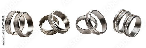 Set of silver wedding rings, isolated on transparent background
