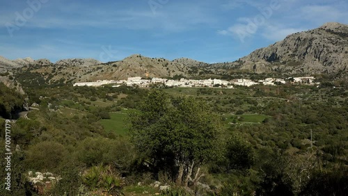 White village of Benaocaz in the Sierra de Grazalema, surrounded by mountains, Cadiz, Andalusia, Spain  photo