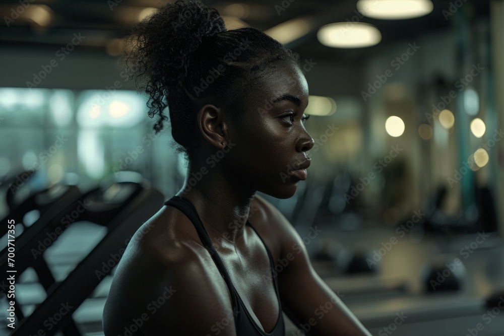 Focused woman in a gym setting, embodying strength, determination, and personal fitness goals.
Focused woman in a gym setting, embodying strength, determination, and personal fitness goals.