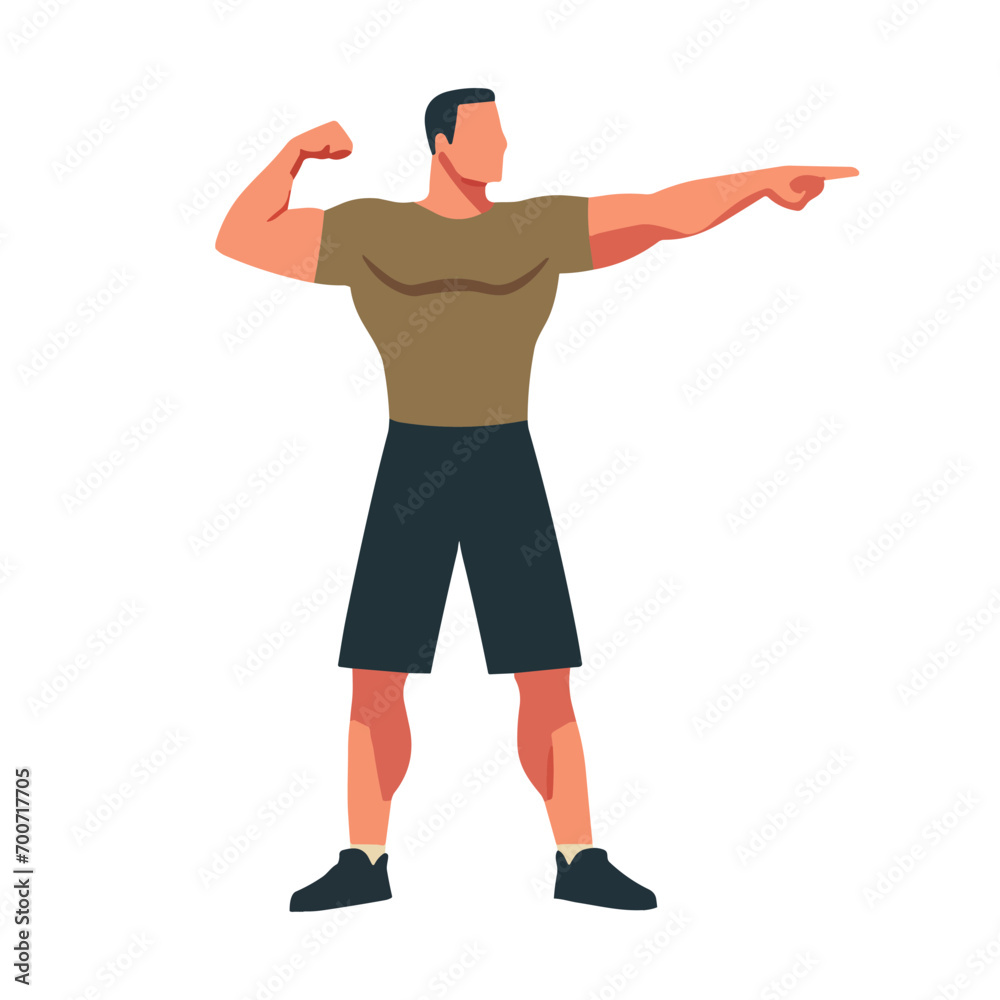 Fototapeta premium Man flexing muscles flat design vector illustration.