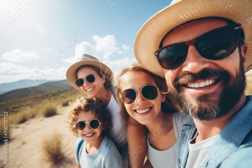 A family taking a selfie in the desert
