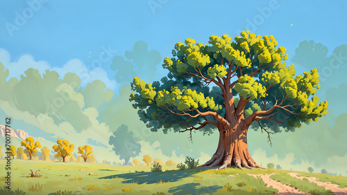 Yew tree in the style of 20s 30s animation style gouache painting  photo