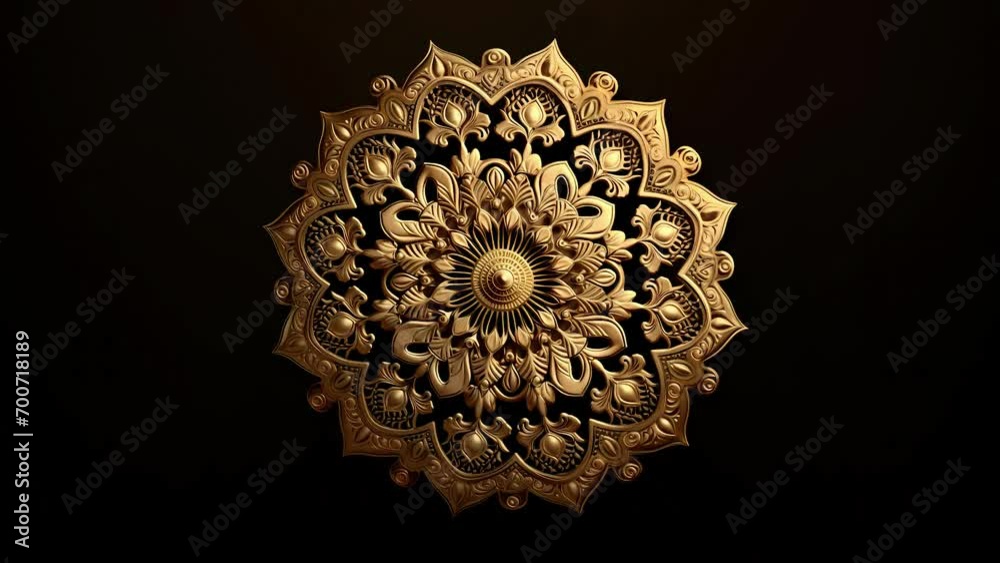 Golden luxury  oriental mandala rotation on a dark background, Generative Ai